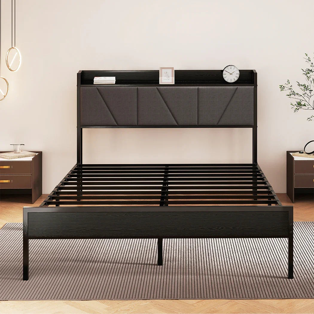 Levede Queen Bed Frame Steel Base with Headboard Grey-2006732773129326598