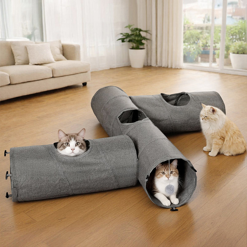 Pawz Large Cat Tunnels 3 Pcs Modular Foldable Linen Tube Kittens Rabbits Toys-2065254293677674502