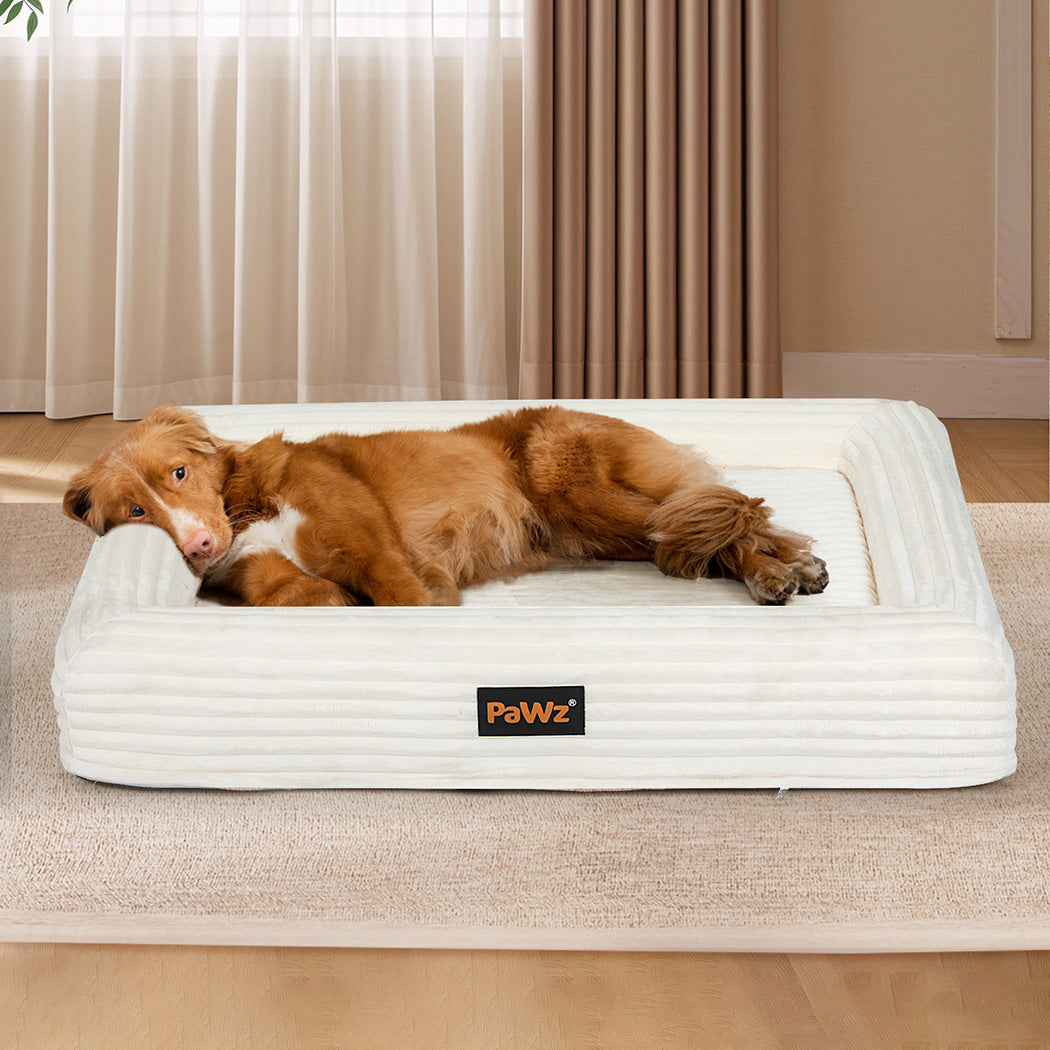 Pawz XXL Size Orthopedic Dog Bed with Corduroy Removable Cover Waterproof Washable Beige-2065254249725562886
