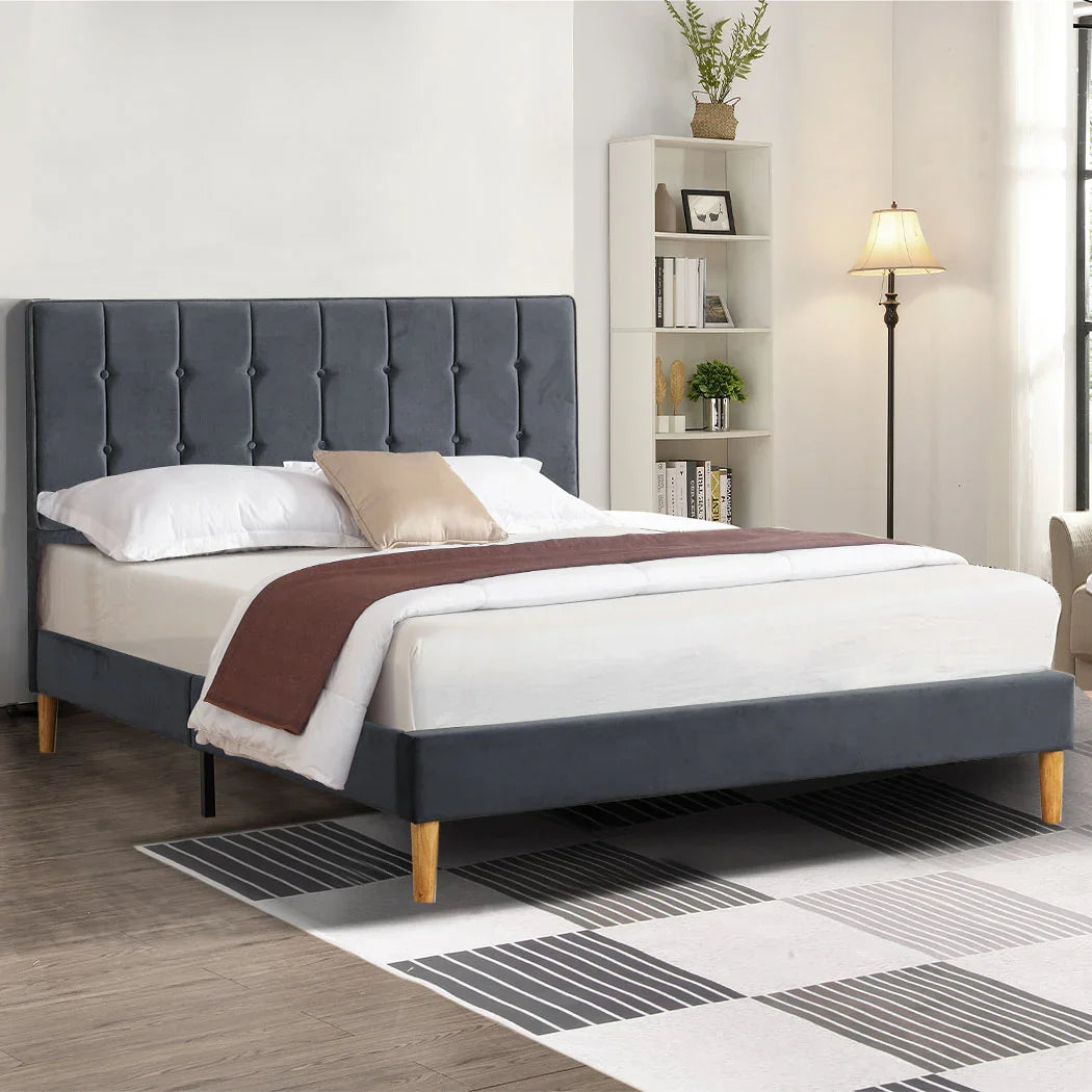 Levede Fabric Bed Frame Double Mattress Grey-2006733223580798982