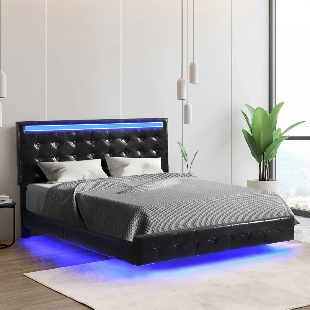 Levede  Floating Bed Frame Queen with Headboard LED Lights Mattress Base-2018816893917466630