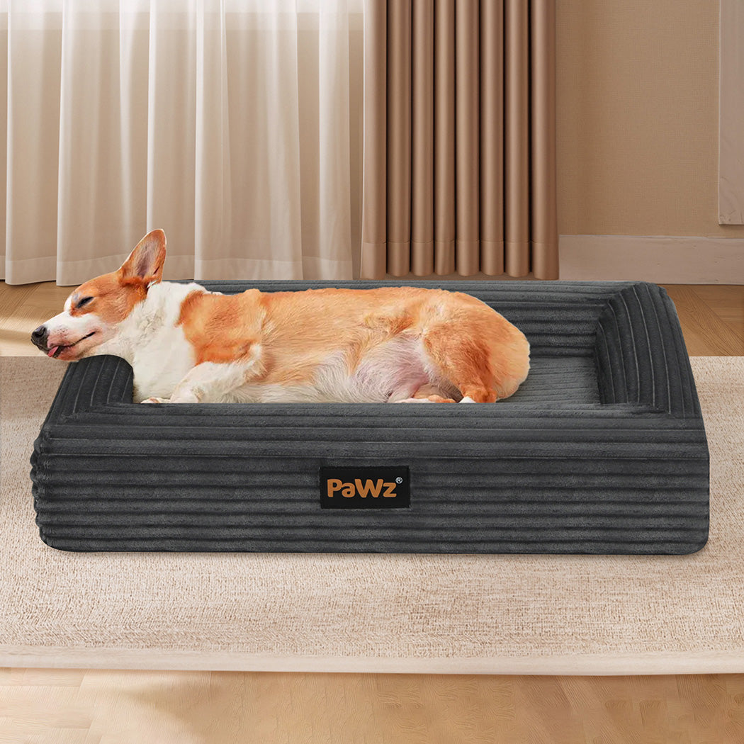 Pawz L Size Orthopedic Dog Bed with Corduroy Removable Cover Waterproof Washable Grey-2065254248601489414