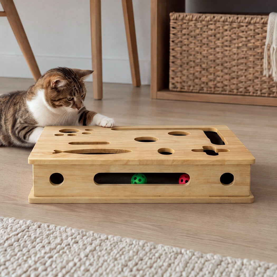 Pawz Cat Nail File Scratcher Large Solid Wood with Toy Balls for Indoor Cats-2100034993945448454