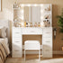 Levede Dressing Table Makeup Vanity with Lights Glass Desktop 7 Drawers White-2109799601329082375