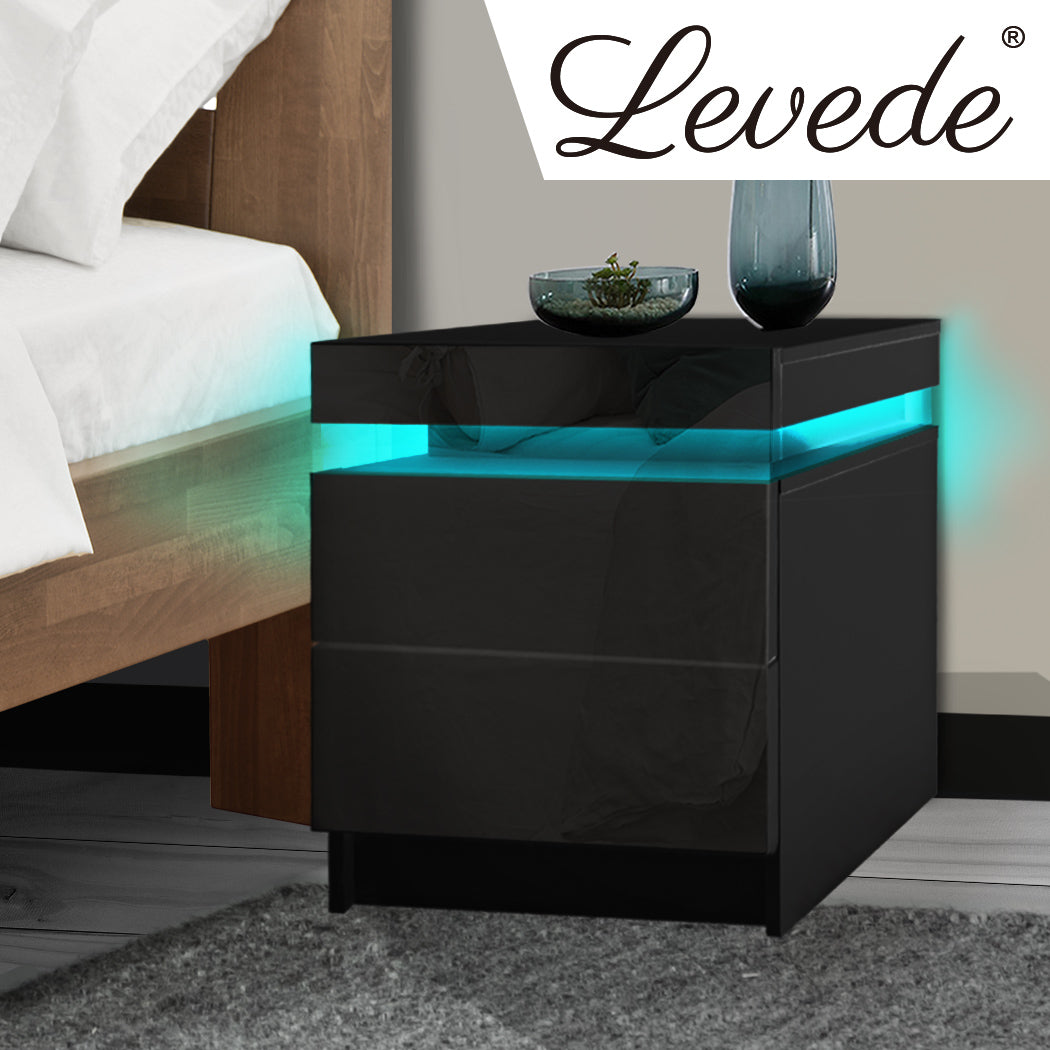 Levede Bedside Tables Side Table 2 Drawers Black-1864183566271909894