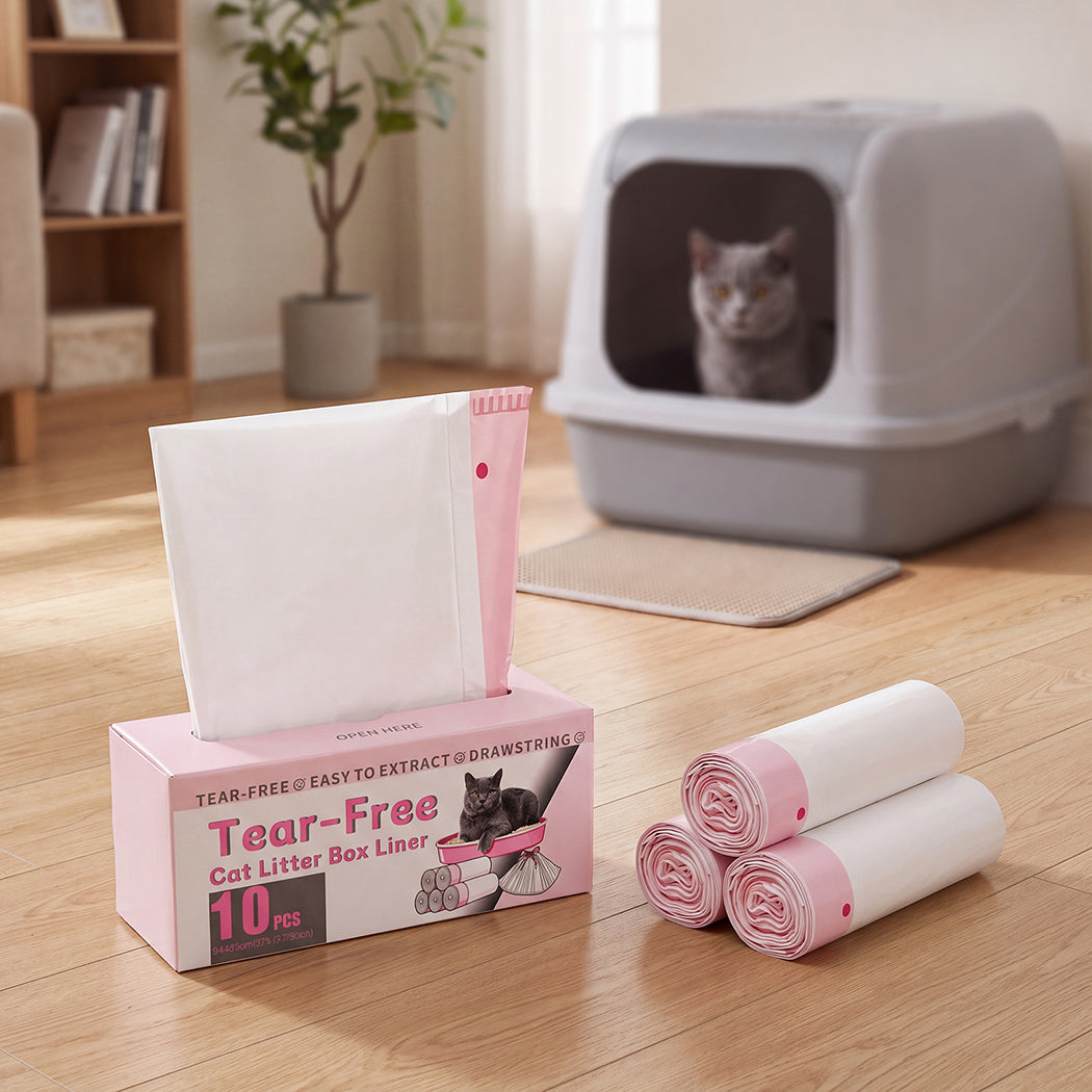 Pawz Cat Litter Bags 30 Pcs 94 x 45cm Drawstring 10kg HDPE White Pink-2100034991026212870