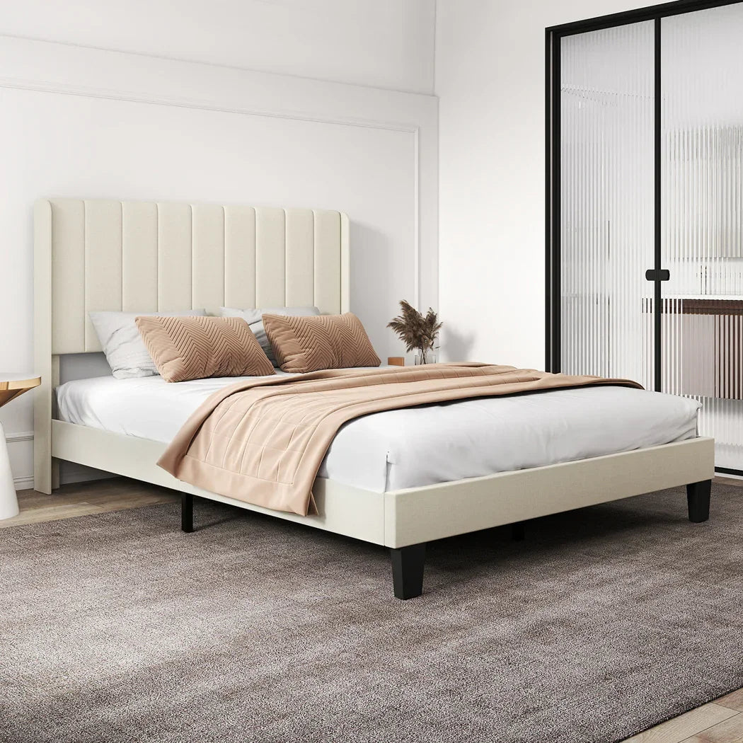Levede Metal Wooden Bed Frame Queen Panel Plush Upholstered Mattress Platform-2050056770650509318