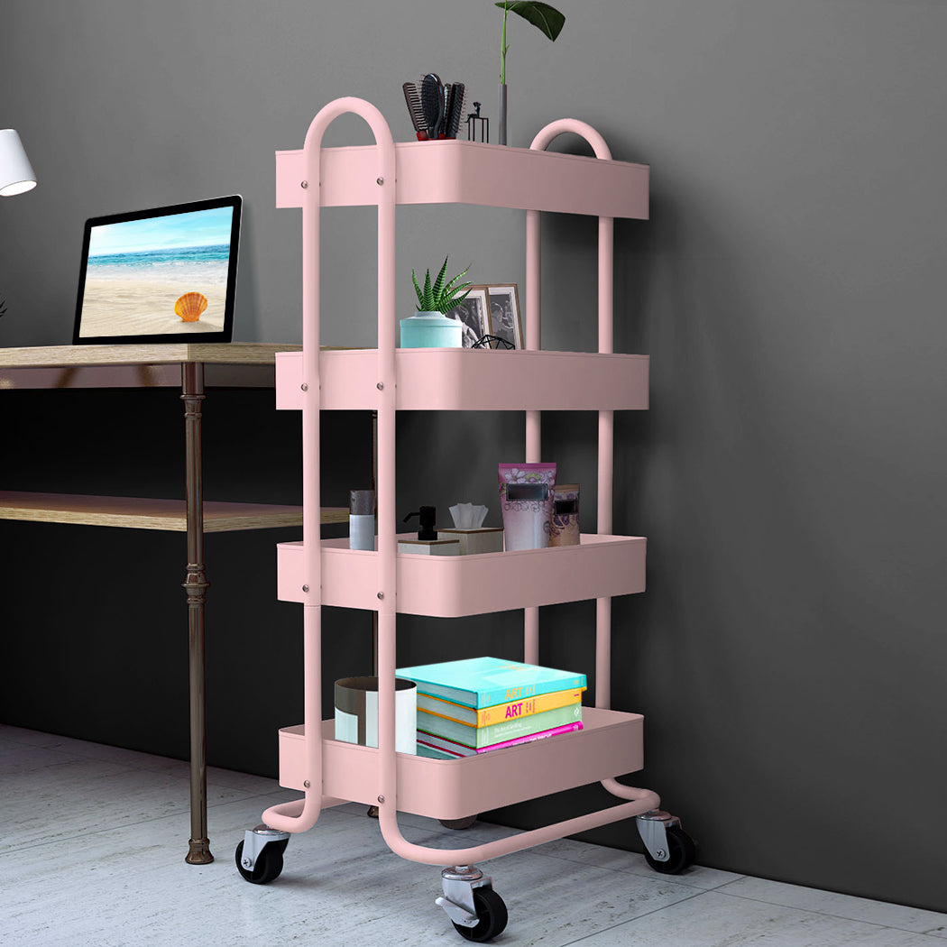 Levede 4 Tiers Kitchen Trolley Cart Pink-2018816727307128838