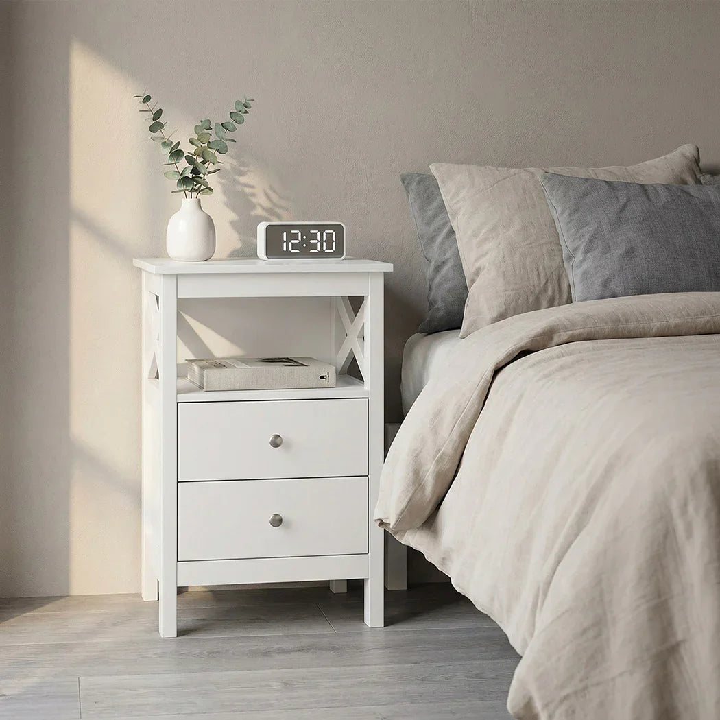 Levede Bedside Table Nightstand Side End Table 2 Drawers Storage Bedroom Cabinet-2050056781207572486