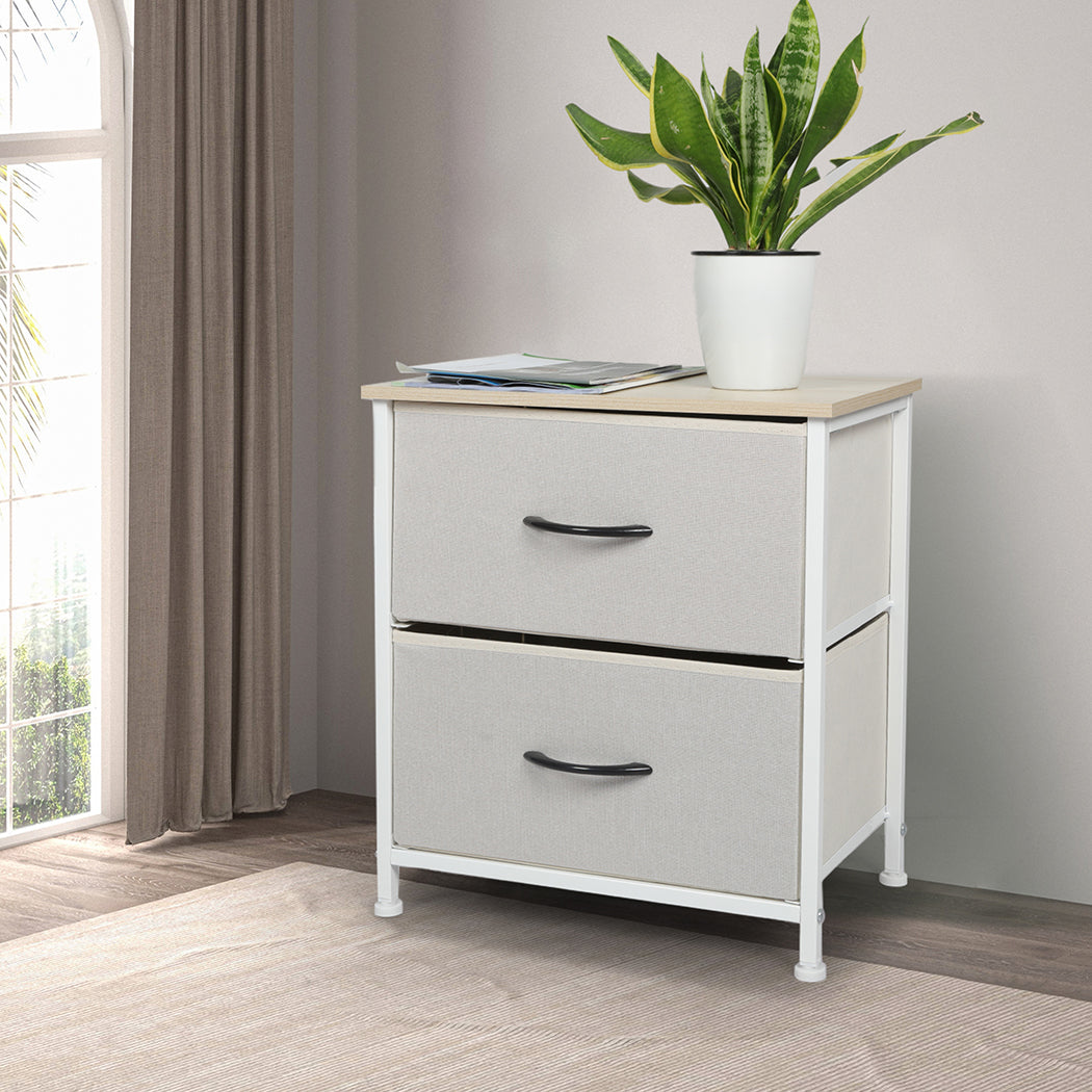 Levede Chest of 2 Drawers Bedside Table Beige-1864183276869128199