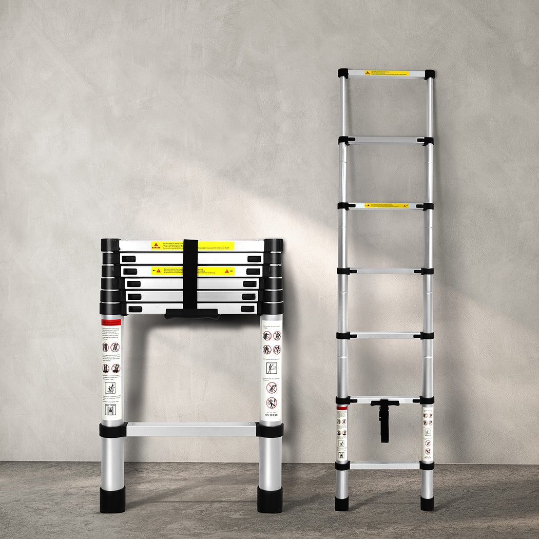 Traderight Multipurpose Ladder Telescopic 2M Silver 2 Meter-2006733178932432902