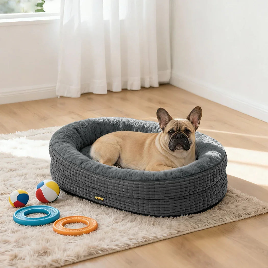 Pawz Orthopedic Plush Dog Bed Soft Washable Pet Bed Grey Cosy Cushion M Size-2050056794356715526