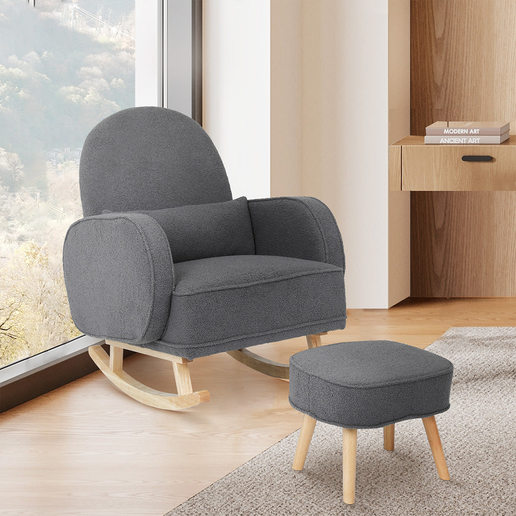 Levede Fleece Rocking Chair with footstool-1937319794885922822