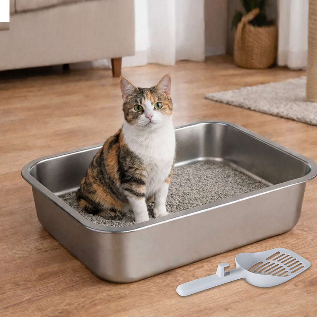 Pawz Stainless Steel Cats Litter Box 10cm Height Small Animals Easy Entry Clean-2065254295179235334