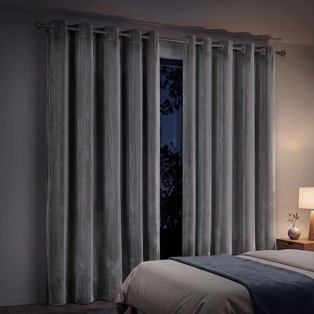 Marlow Blackout Curtains 2X Velvet Room Darkening Eyelet Curtains Decor Grey-2072893567810015238