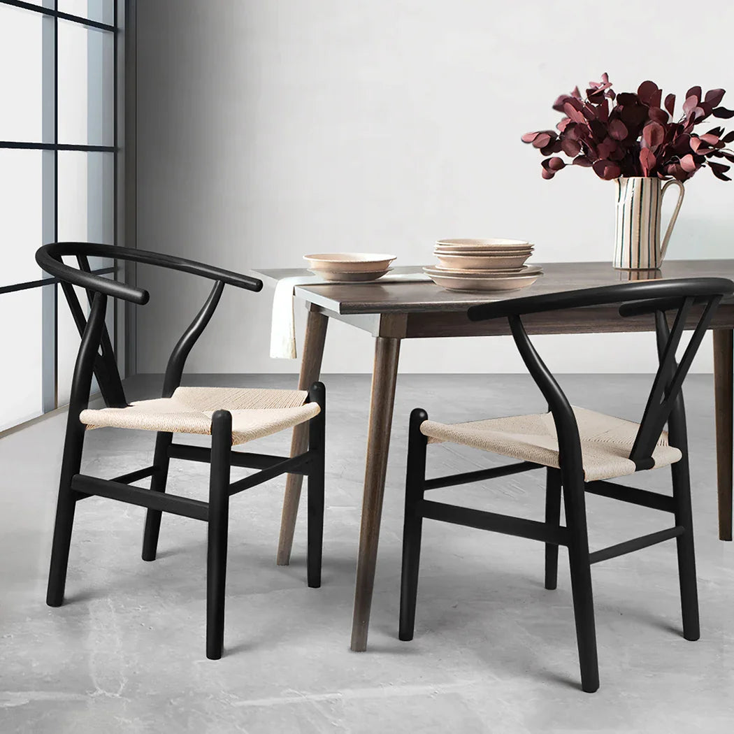 Levede 2x Dining Chairs Wooden Hans Black-2018816937357873158