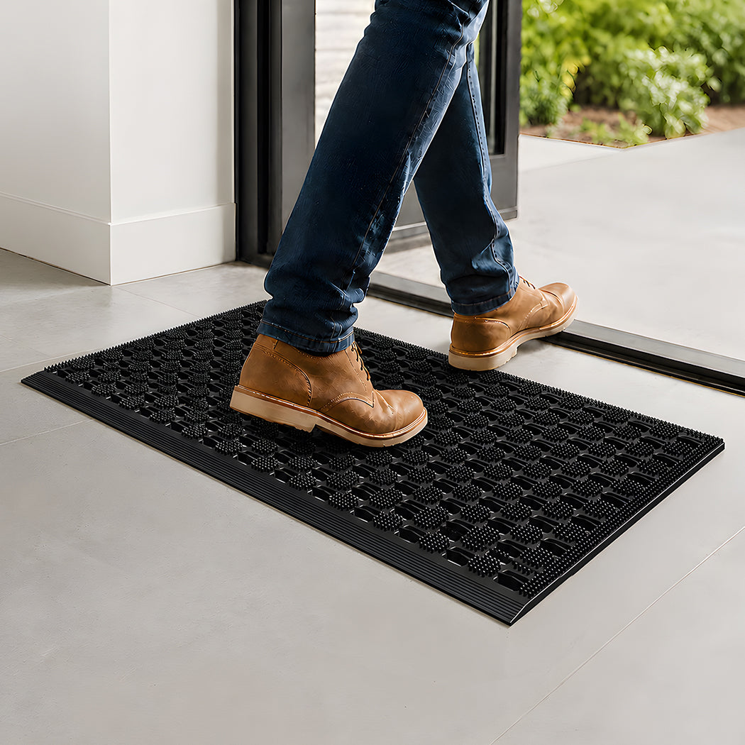 Marlow Front Door Mat 75x43cm TPE Raised Wave Drainage for Entrance Black-2109799592214859783
