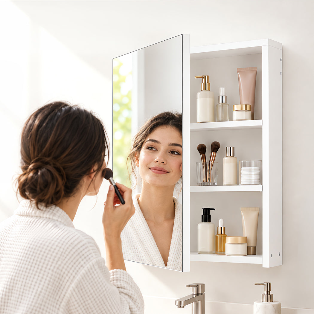 Levede Bathroom Mirror Cabinet Wall Mounted 45cm Adjustable Shelves White-2109799584778358791