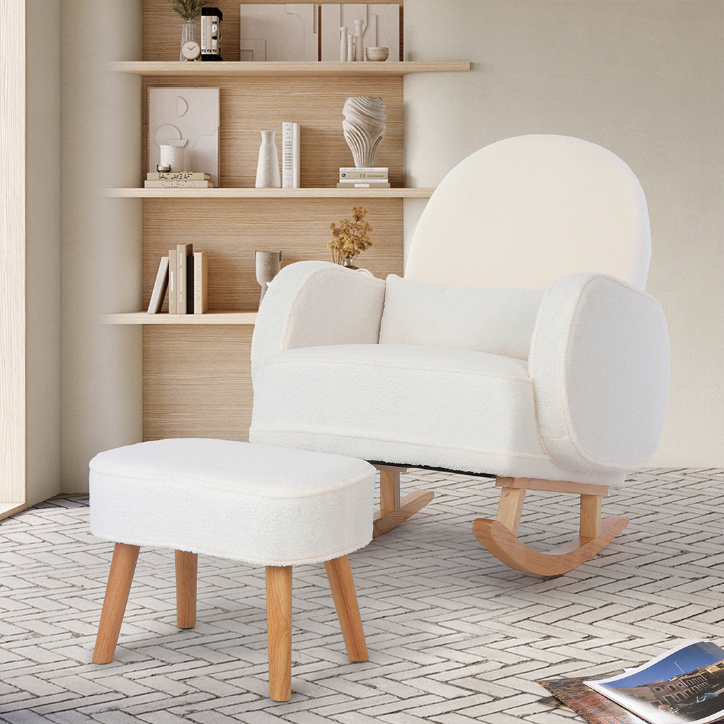 Levede Fleece Rocking Chair with footstool-1910112200622739462