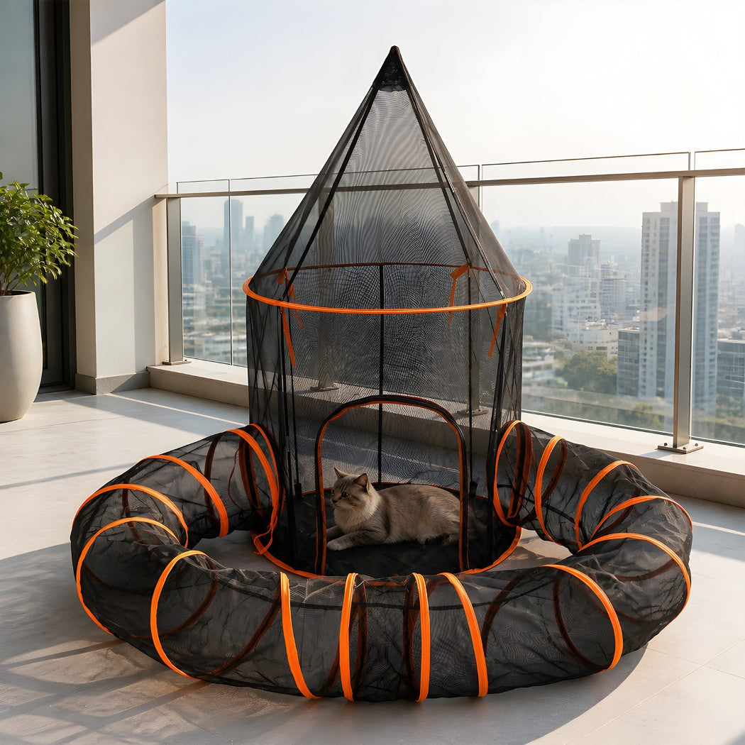 PaWz Cat Tunnel Enclosure Large Foldable Spacious Mesh for Indoor Outdoor Black-2109799598250463239