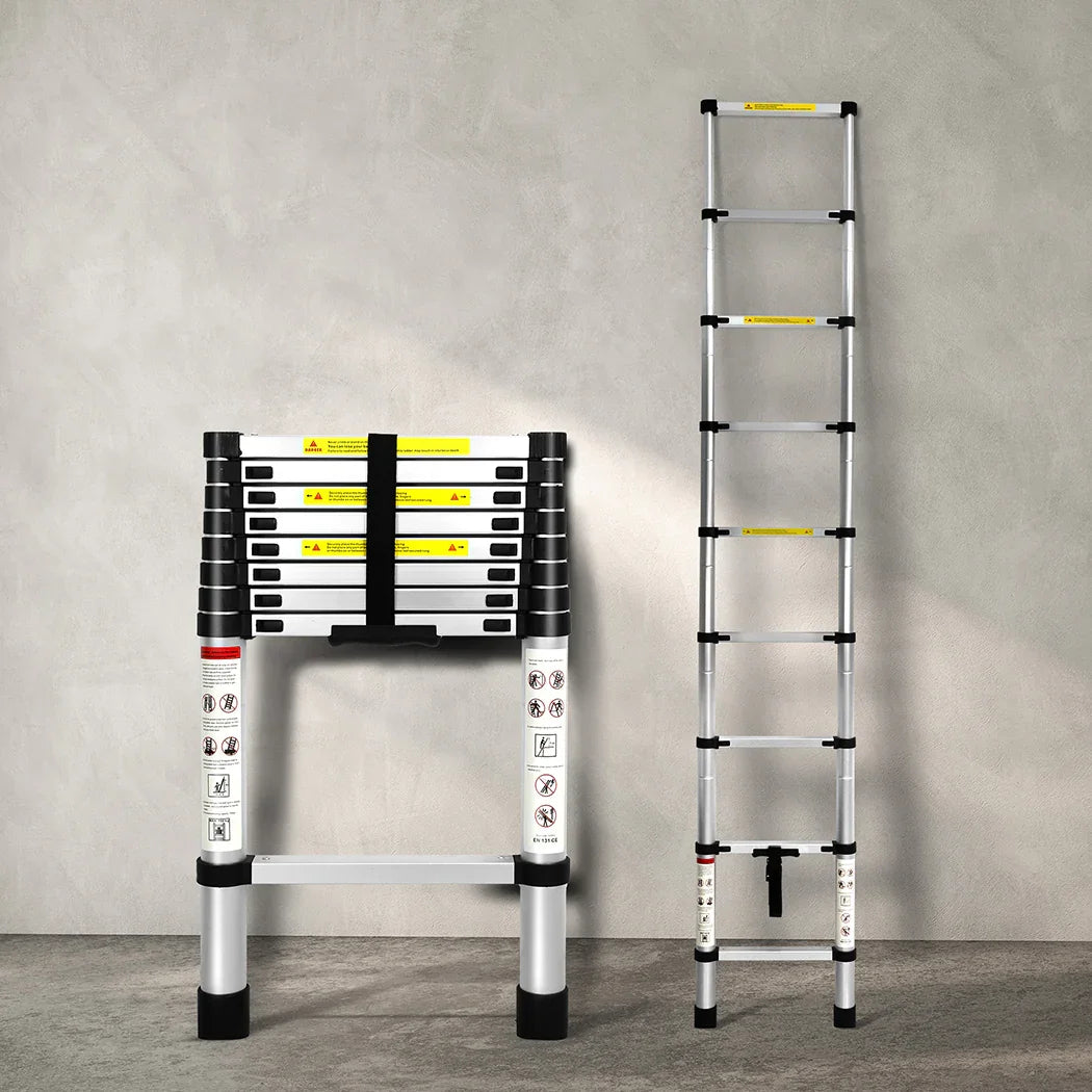 Traderight Multipurpose Ladder Telescopic 2.6M Silver 2.6 Meter-2006733178592694278