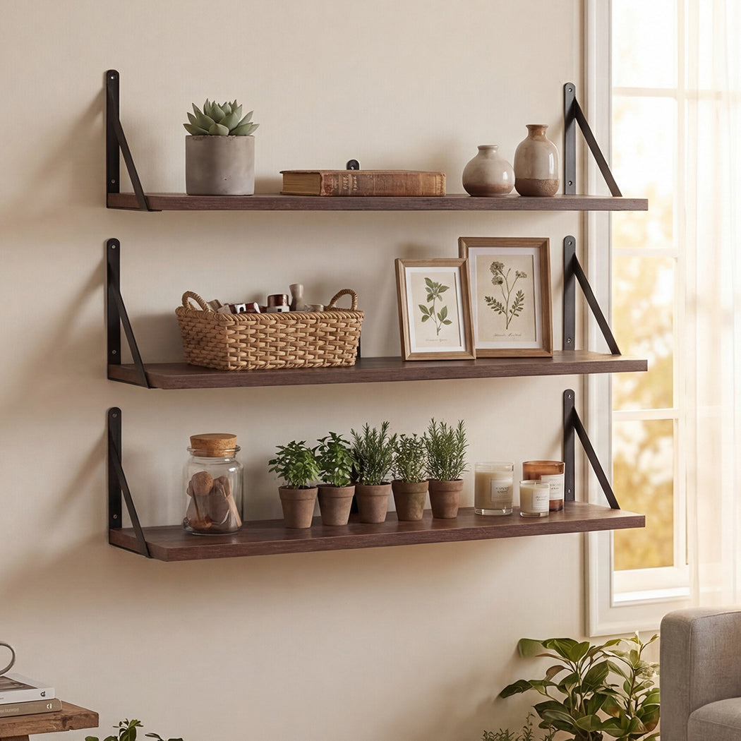 Levede Floating Shelves 3 Pcs Wall Mounted Rustic Storage Display Rack Bedroom-2072893561120100358