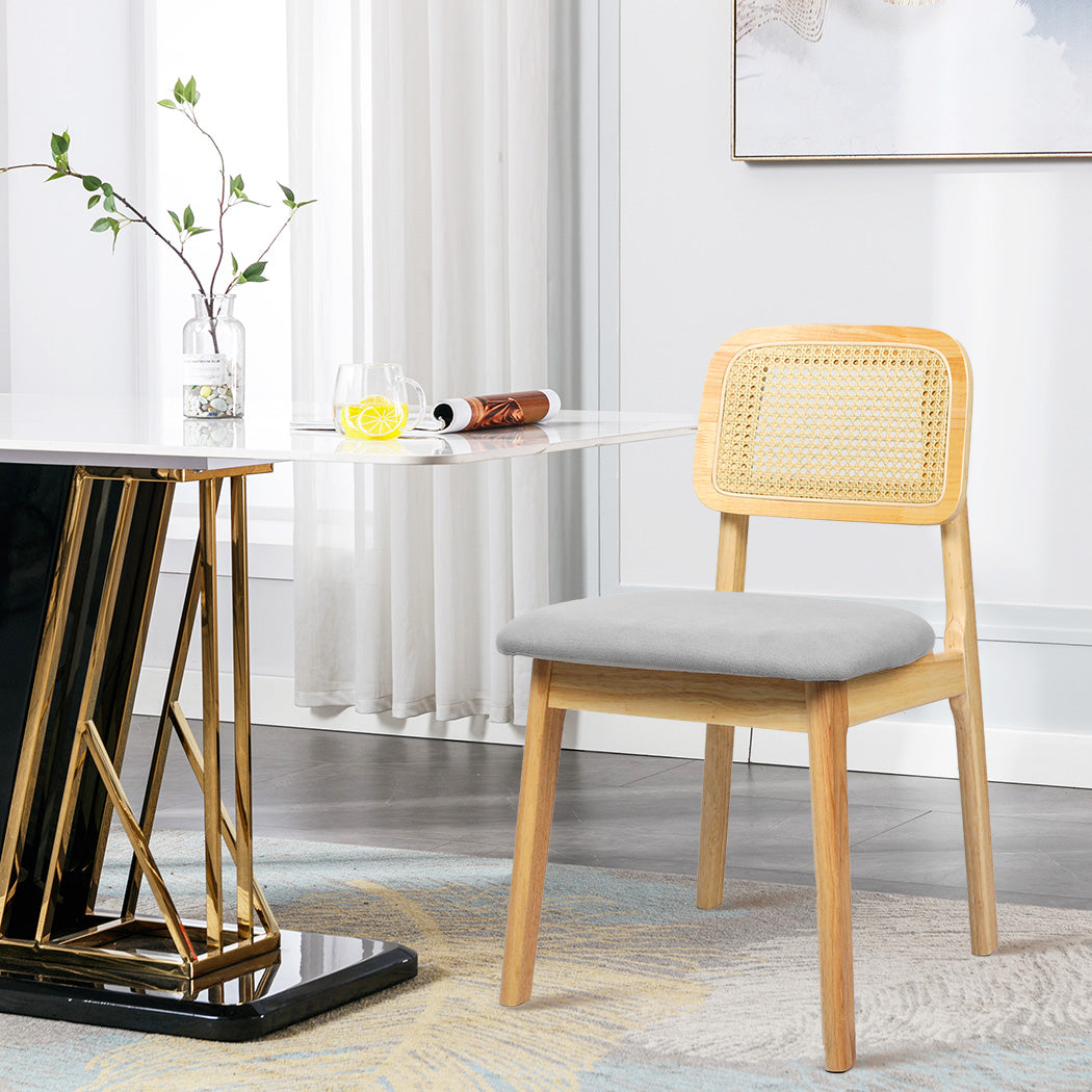 Levede 2x Dining Chair Wood Rattan Armless Natural-1894516800792694790