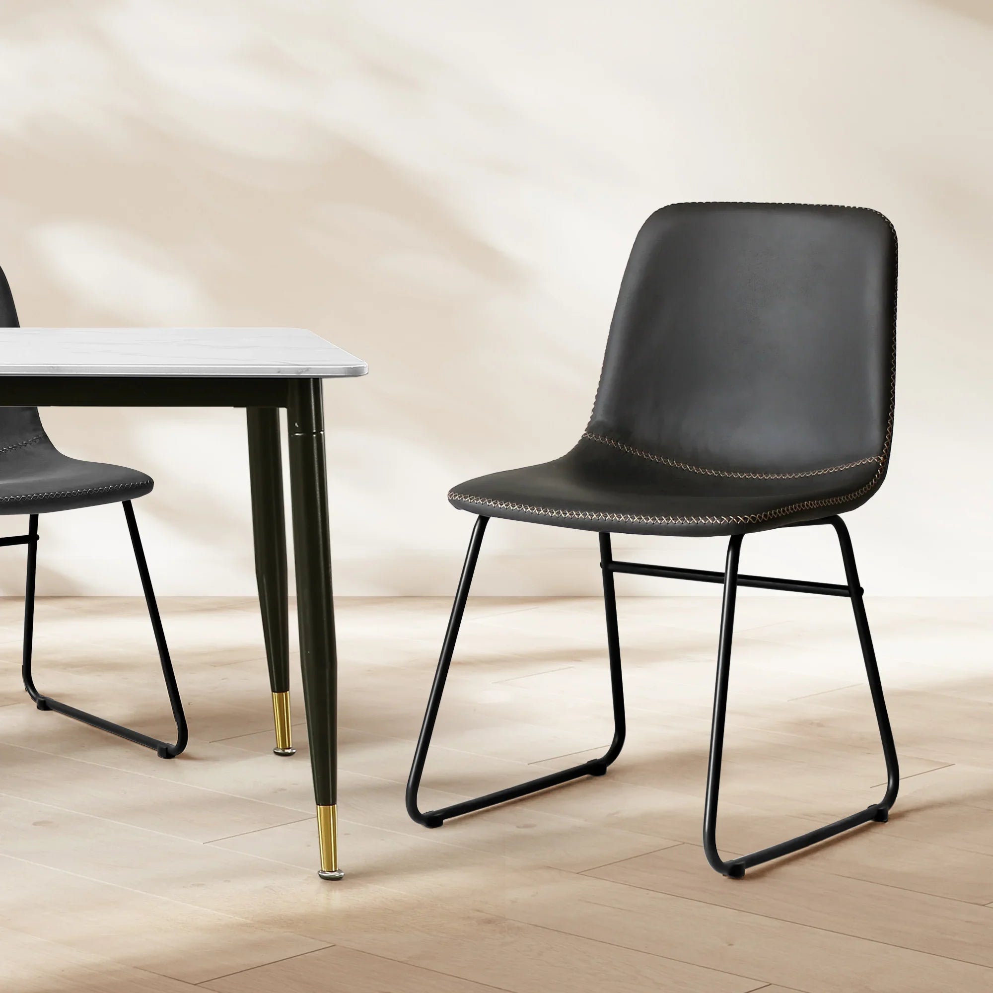 Levede 2x Dining Chairs Kitchen Table Black-2006733277083340806