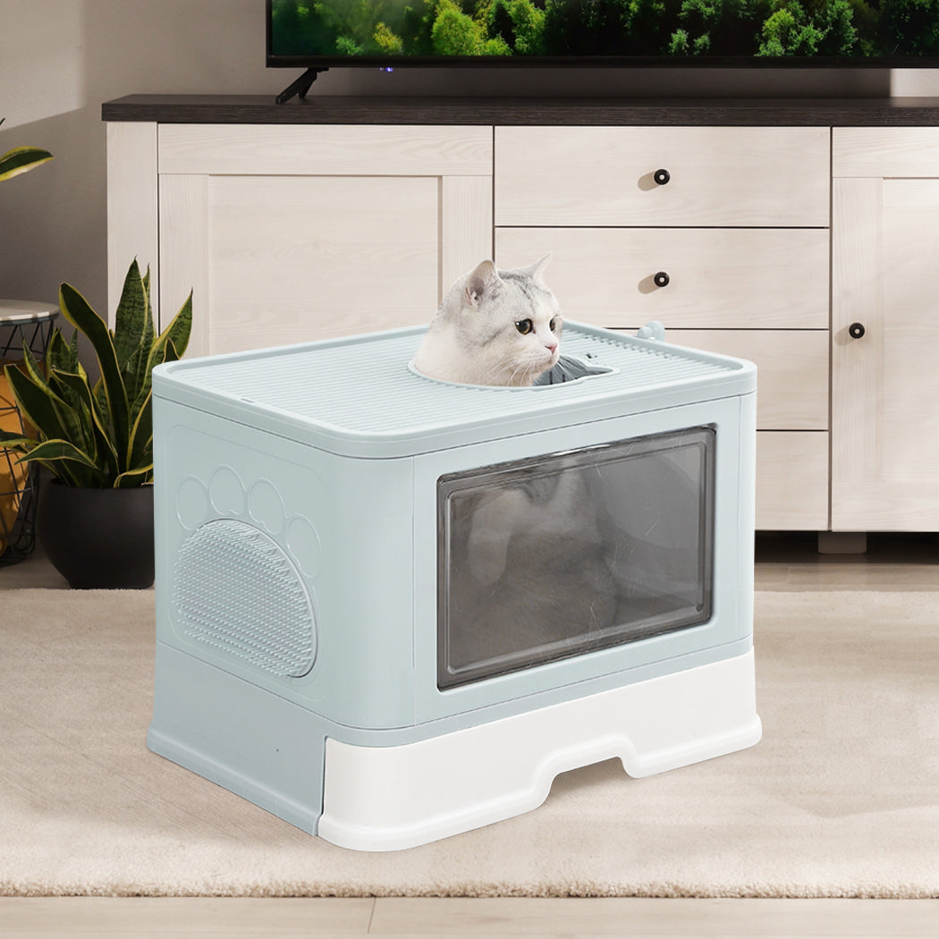 PaWz Foldable Cat Litter Box Tray Enclosed Blue-2018816740183642118