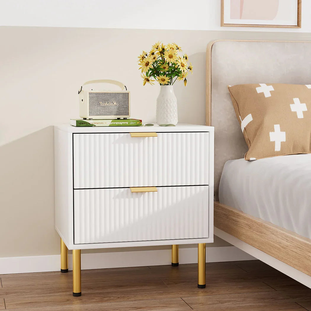 Levede Bedside Table with 2 Drawers White Metal Legs-2029387202869465095