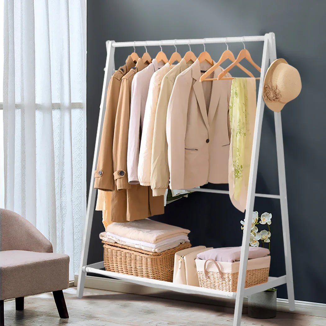 Levede Clothes Rack Wooden Wardrobe White-2006733282632404998