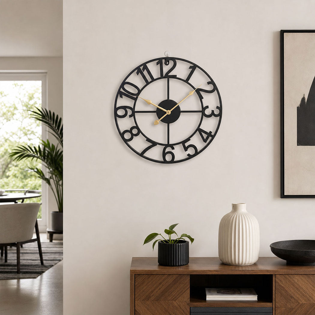 Yezi Wall Clock Silent Quartz 40cm Easy Read Dial for Bedroom Decor Black-2109799589866049543