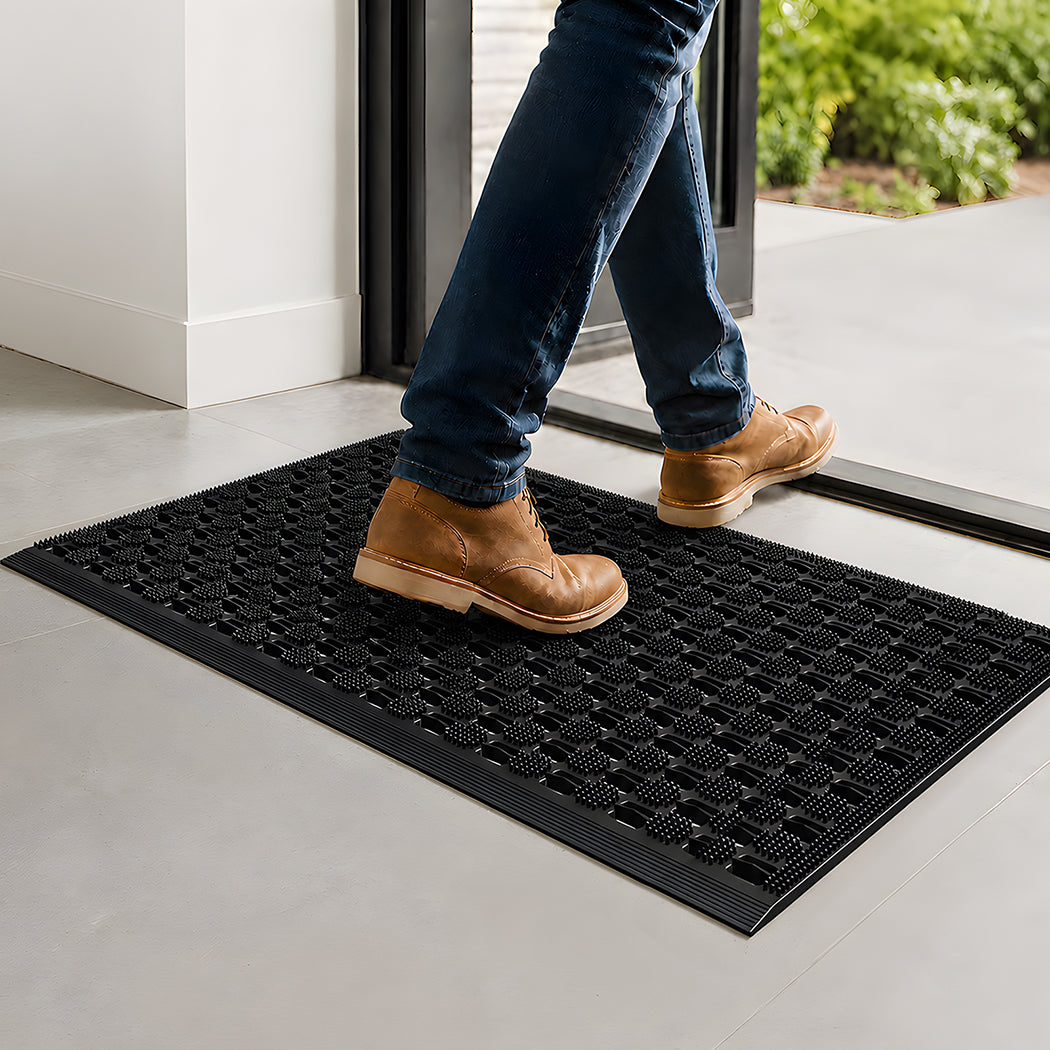 Marlow Front Door Mat 90x60cm TPE Raised Wave Drainage for Entrance Black-2109799592311328775