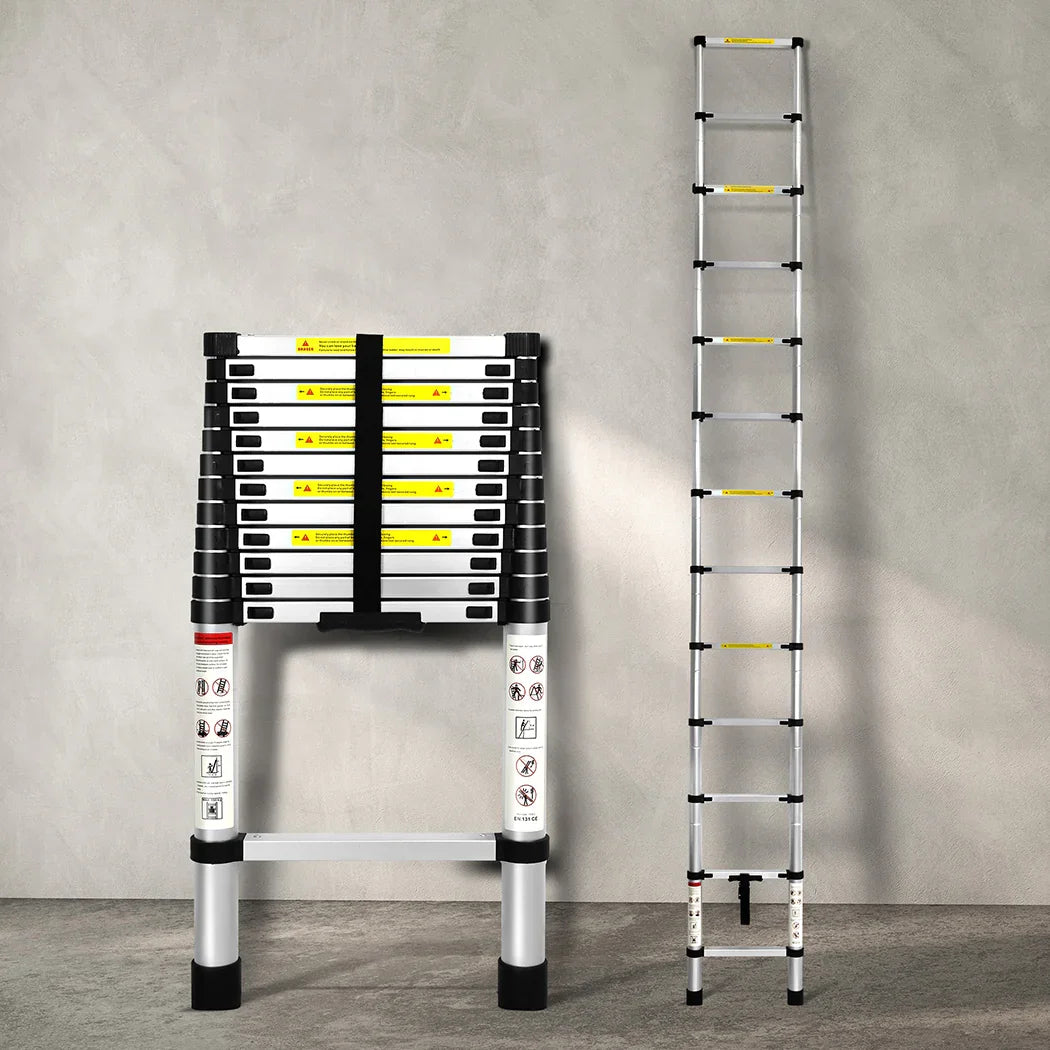 Traderight Multipurpose Ladder Telescopic 3.8M Silver 3.8 Meter-2006733179595132934