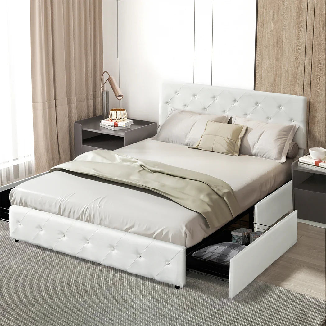 Levede Queen Bed Frame Tufted 4 Drawer-2006733226000912390