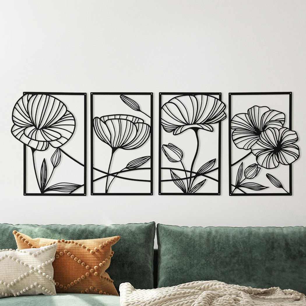 Yezi Metal Wall Art 4Pcs Floral Minimalist Line Decor-1910149776071069702
