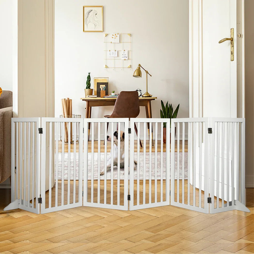 PaWz Wooden Pet Gate Dog Fence Safety White 6 Panels-2018816846903513094