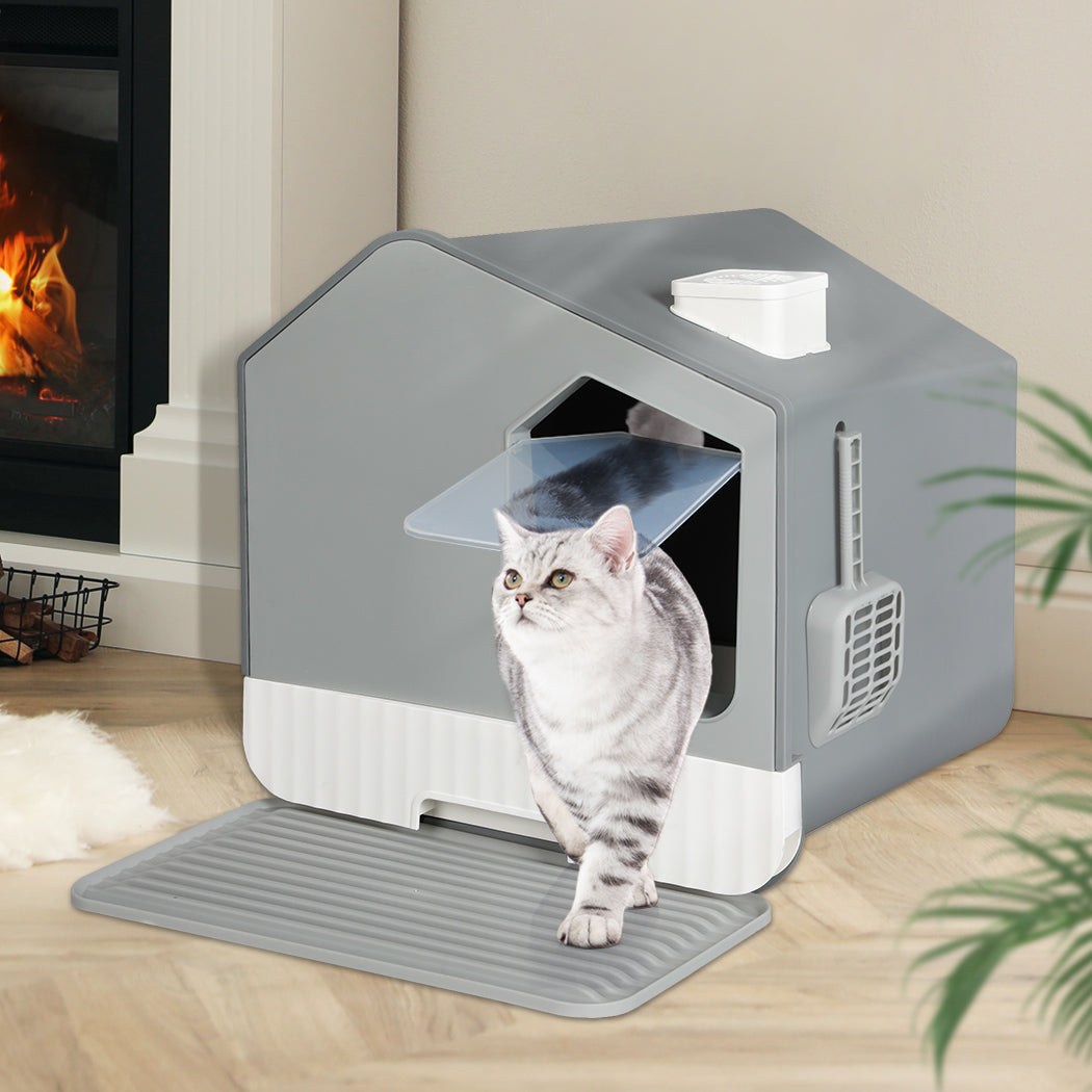 PaWz Fully Enclosed Cat Litter Box Mat Grey-1886651029961969670