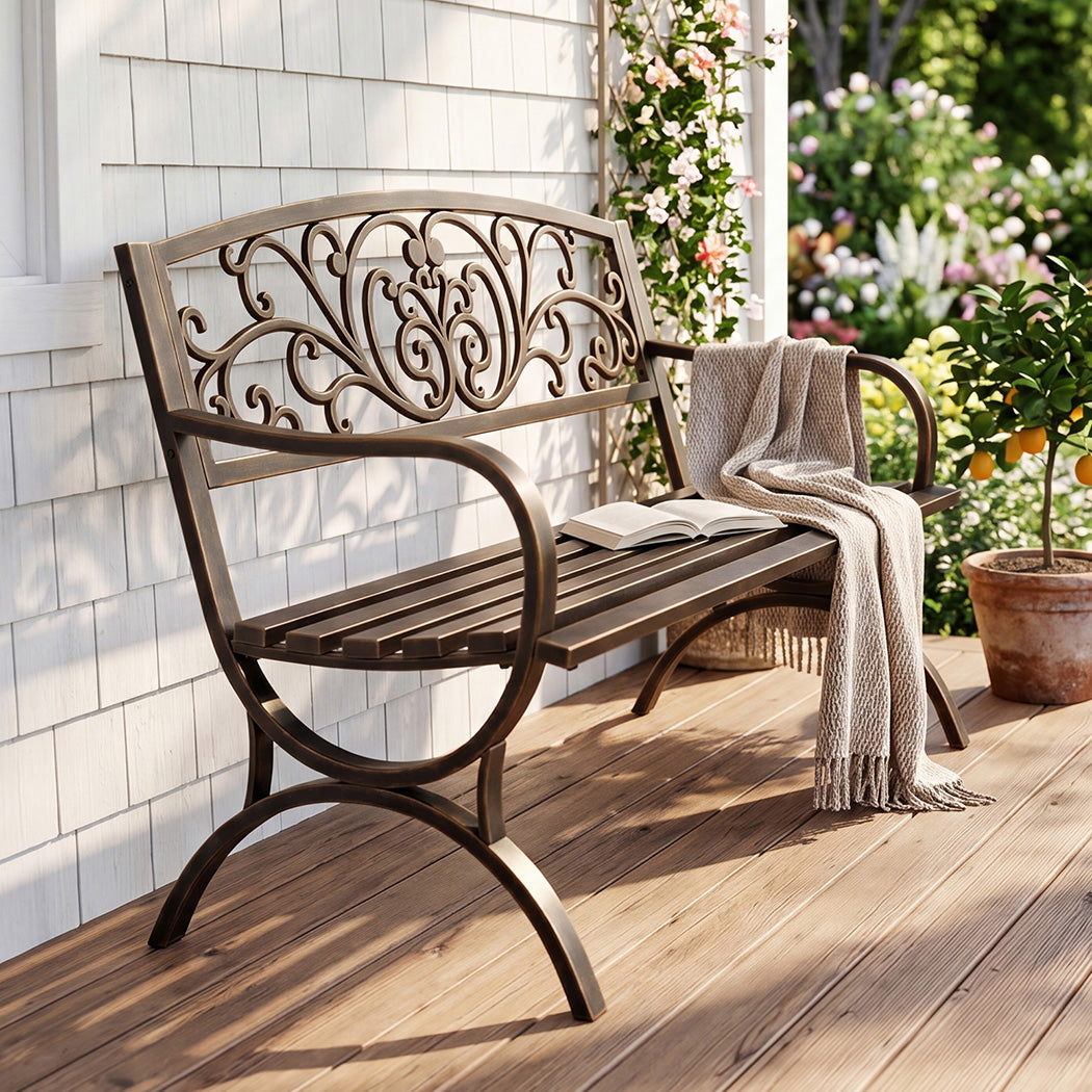 Levede Garden Bench Seat Outdoor Furniture Patio Park Lounge Chair Bronze 3 Seat-2072893558154727430