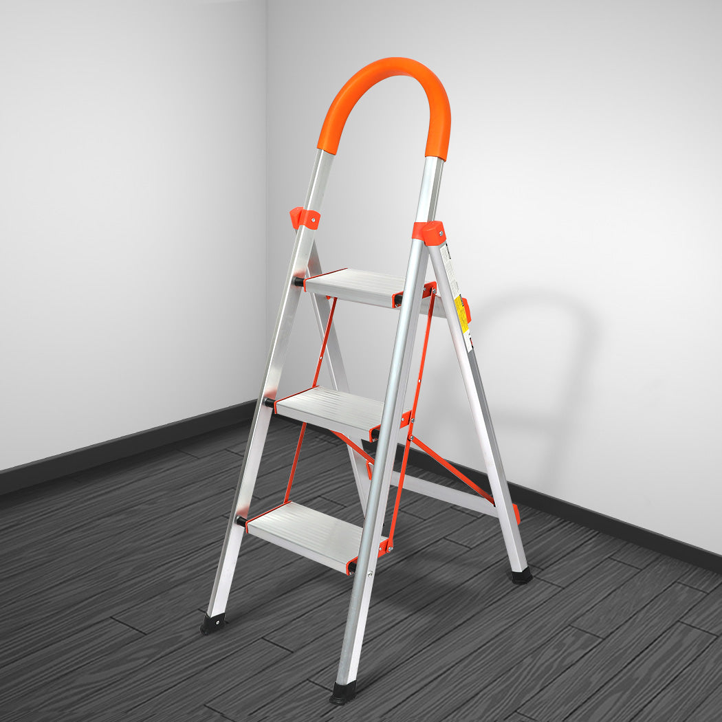 Traderight 3 Step Ladder Folding Aluminium-1864184279626551302