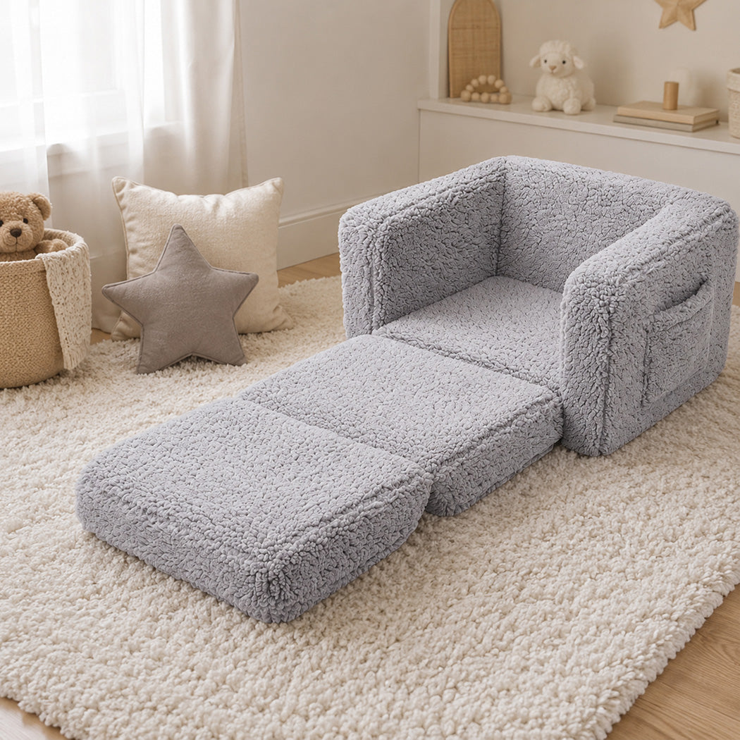 BoPeep Kids Sofa Fold Out Couch 2 In 1 Plush Toddler Lounger for Playroom Grey-2109799595259924487