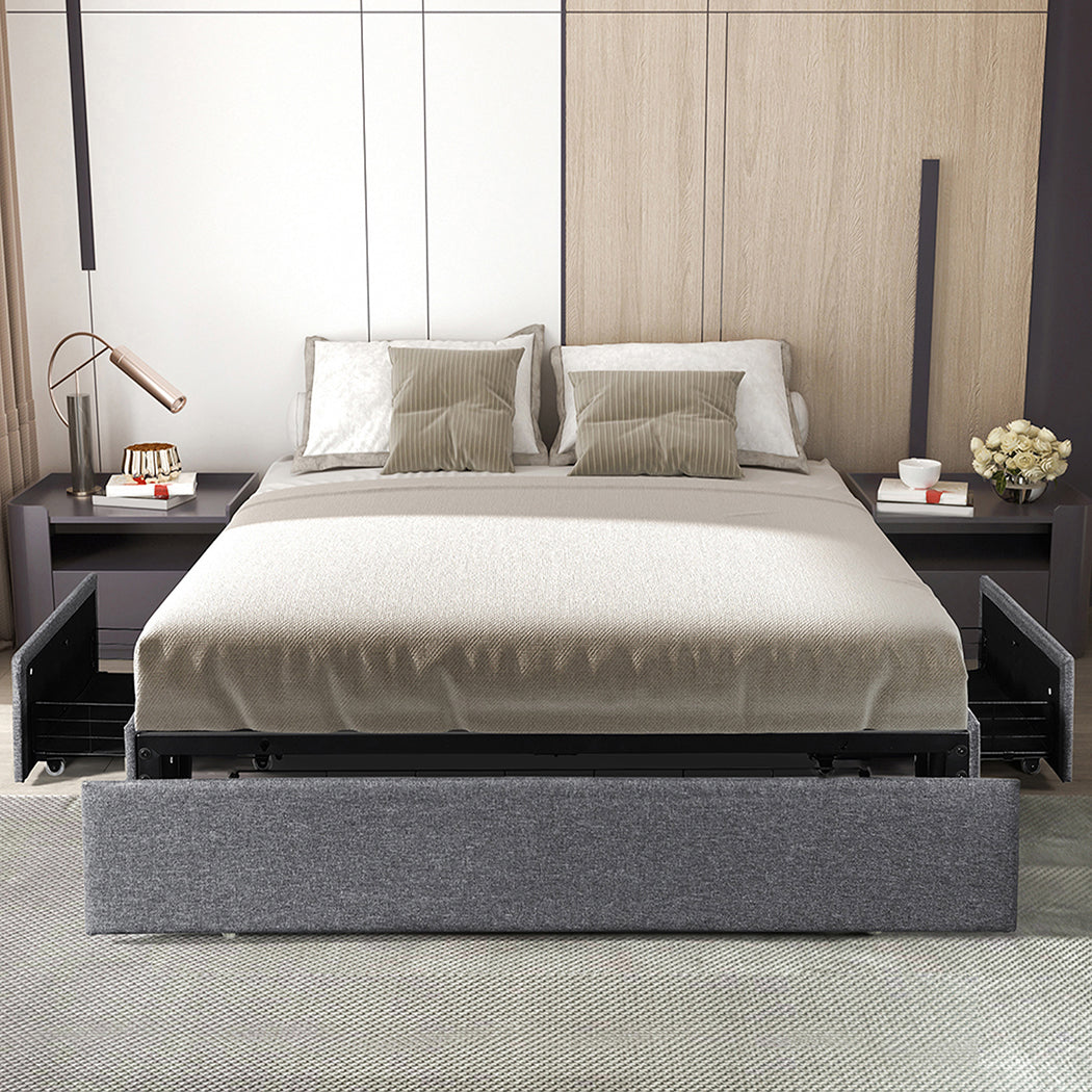 Levede Bed Frame King Size Fabric Mattress Base 3 Storage Drawer DIY Headboard-2100034935728508934