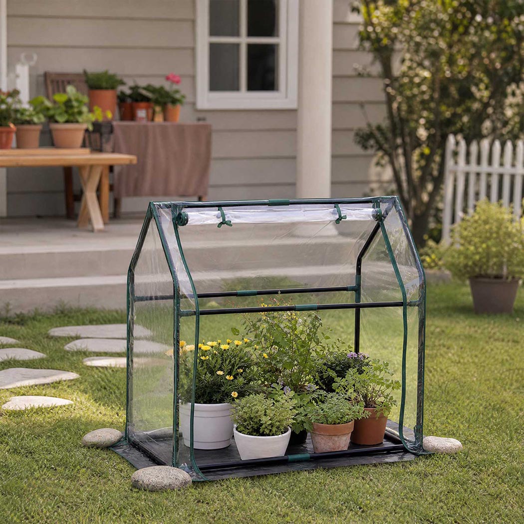 Lambu Mini Greenhouse Sturdy PVC Cover Zipper Door for Patio Balcony Transparent-2109799597822644231