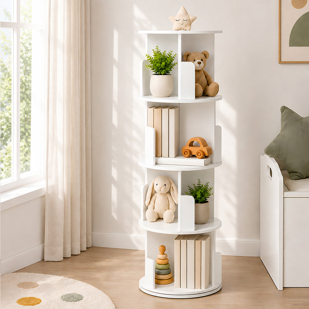 Levede Rotating Bookshelf Corner 4 Tier 3-Section Storage Display 5kg Home White-2109799589274652679