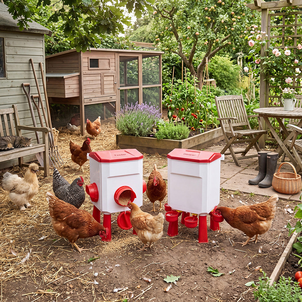 Pawz Auto Chicken Feeder and Waterer Set 12kg 11L Gravity Food Water Dispenser-2061251867471646726