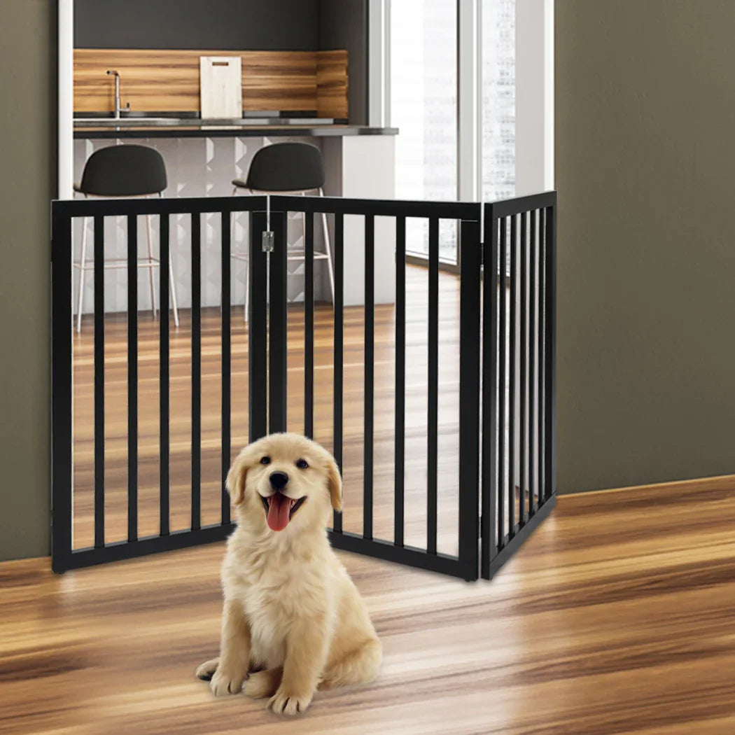 PaWz 3 Panels Wooden Pet Gate Dog Fence Black 139CM-2006732963022245894