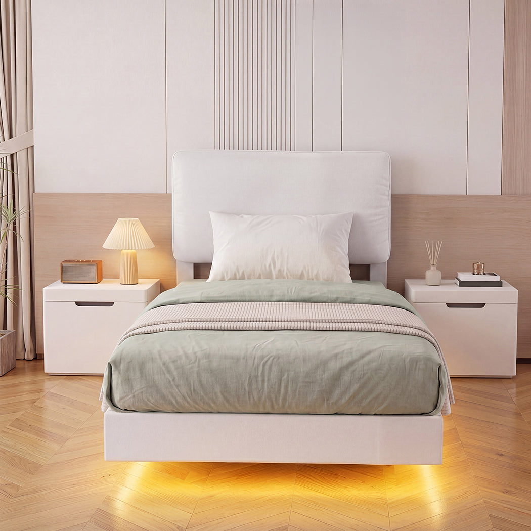 Levede Floating Bed Frame With RGB LED Light Headboard Base Platform Single-2100034937364287494