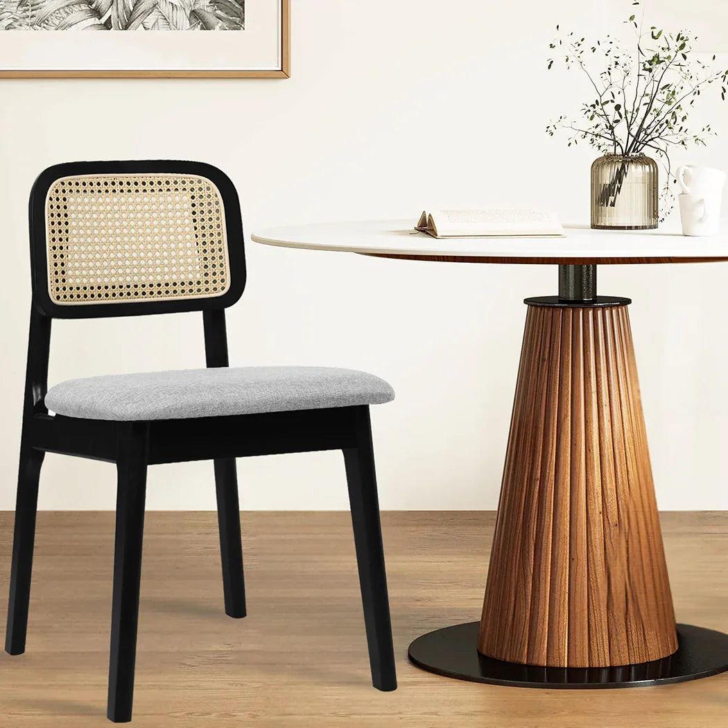 Levede Dining Chair Wood Rattan Armless Black x8-2029387212038213638