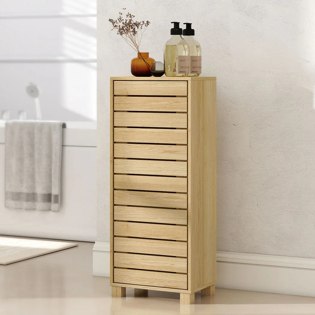 Levede Bathroom Storage Cabinet Handleless Wood Floor Shelf Unit Cupboard Oak-2050056757727858694