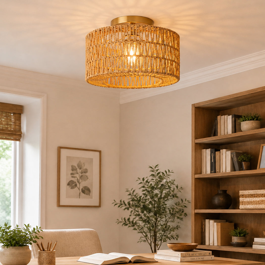 Emitto Ceiling Pendant Light Shade Boho Woven Lamp Cover Home Decor Yellow-2100034974035087366